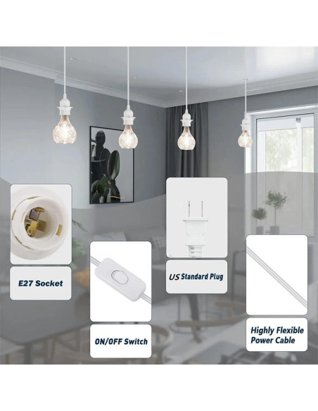 Cuerda de Luz Colgante Enchufable DXMKOP 4.88m E26/E27 60W