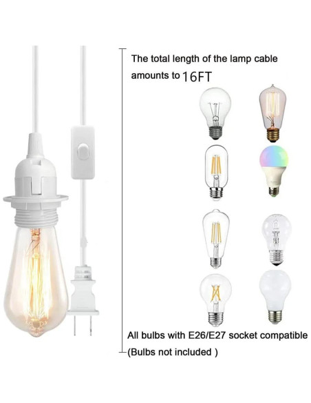 Cuerda de Luz Colgante Enchufable DXMKOP 4.88m E26/E27 60W