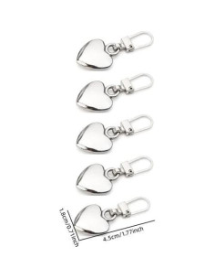 Tiradores de Cremallera Corazón Plateado Zenarao - 5 Piezas 2
