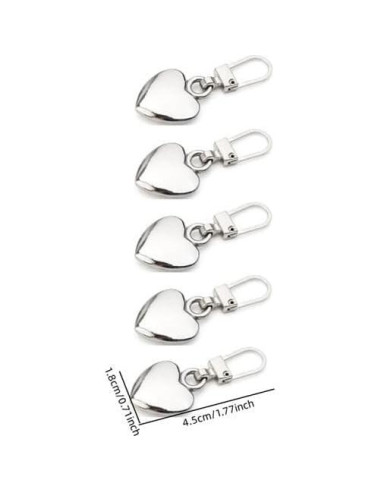Tiradores de Cremallera Corazón Plateado Zenarao - 5 Piezas