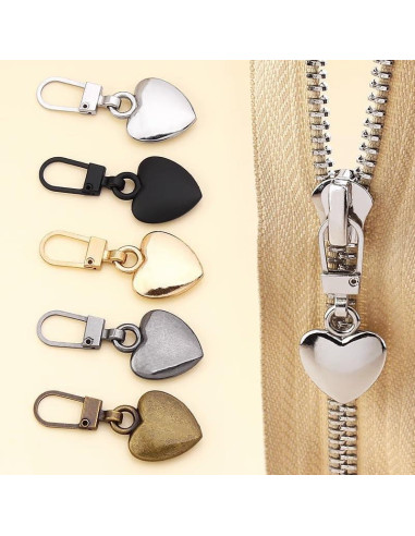 Tiradores de Cremallera Corazón Plateado Zenarao - 5 Piezas