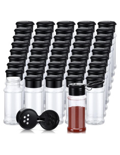 50 Tarros de Especias Plástico 100ml Mimorou con Tapa Negra