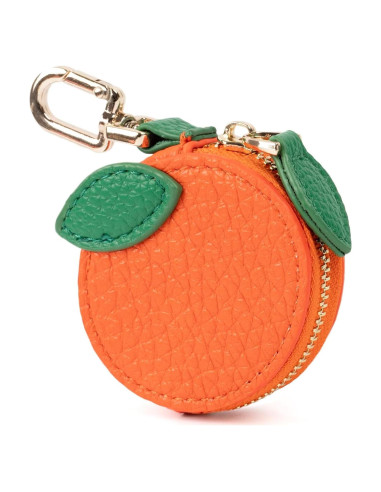 Monedero Kawaii de Cuero QUNAWAN Naranja con Soporte para Llaves