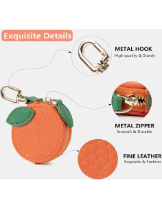 Monedero Kawaii de Cuero QUNAWAN Naranja con Soporte para Llaves 2