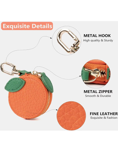 Monedero Kawaii de Cuero QUNAWAN Naranja con Soporte para Llaves