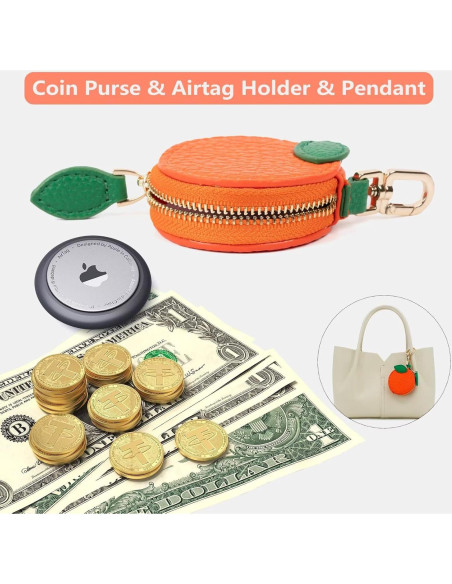 Monedero Kawaii de Cuero QUNAWAN Naranja con Soporte para Llaves