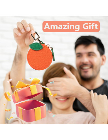 Monedero Kawaii de Cuero QUNAWAN Naranja con Soporte para Llaves