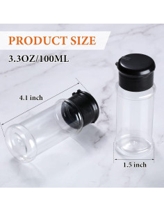 50 Tarros de Especias Plástico 100ml Mimorou con Tapa Negra 2