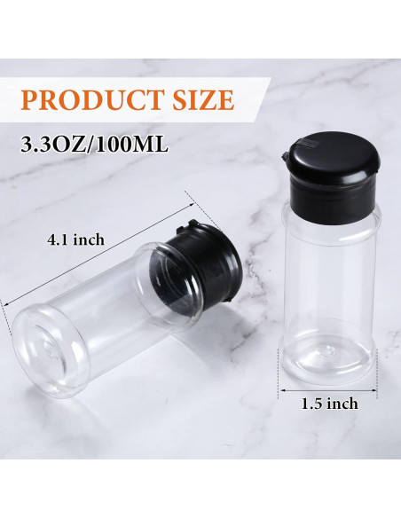 50 Tarros de Especias Plástico 100ml Mimorou con Tapa Negra
