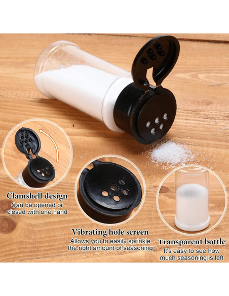 50 Tarros de Especias Plástico 100ml Mimorou con Tapa Negra