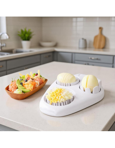 Cortador de Huevos 3-en-1 Genérico - Acero Inoxidable, Blanco