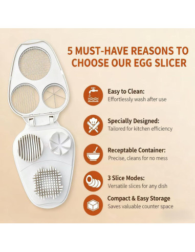 Cortador de Huevos 3-en-1 Genérico - Acero Inoxidable, Blanco