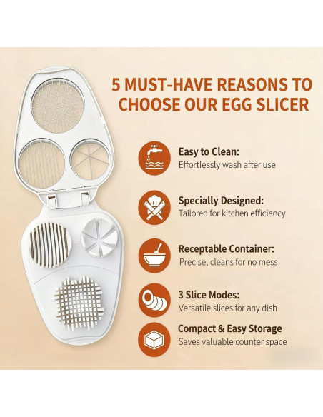 Cortador de Huevos 3-en-1 Genérico - Acero Inoxidable, Blanco