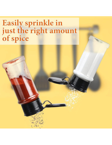 50 Tarros de Especias Plástico 100ml Mimorou con Tapa Negra