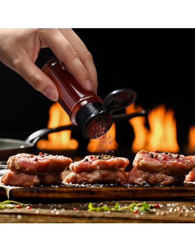 50 Tarros de Especias Plástico 100ml Mimorou con Tapa Negra