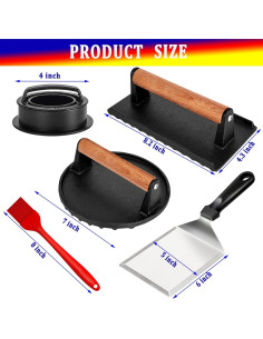 Juego de Prensa para Hamburguesas Vynpidu 6PCS Hierro Fundido 2