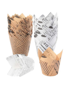 200 Moldes para Cupcakes Tulipán YoCosii - Papel Natural y Blanco