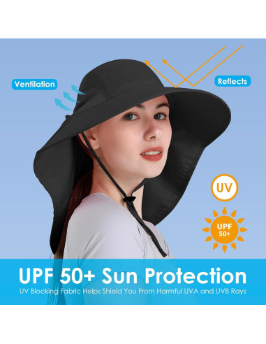 Sombrero de Sol Plegable UV 50+ para Mujeres - Negro