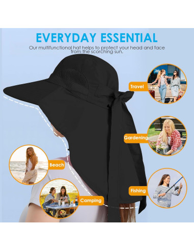 Sombrero de Sol Plegable UV 50+ para Mujeres - Negro