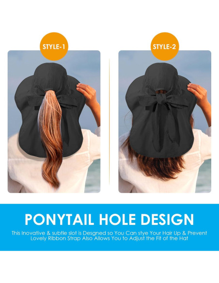 Sombrero de Sol Plegable UV 50+ para Mujeres - Negro