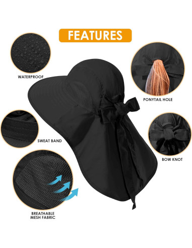 Sombrero de Sol Plegable UV 50+ para Mujeres - Negro