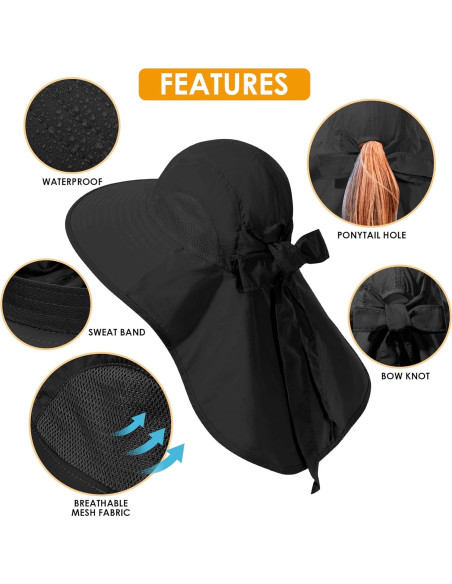 Sombrero de Sol Plegable UV 50+ para Mujeres - Negro