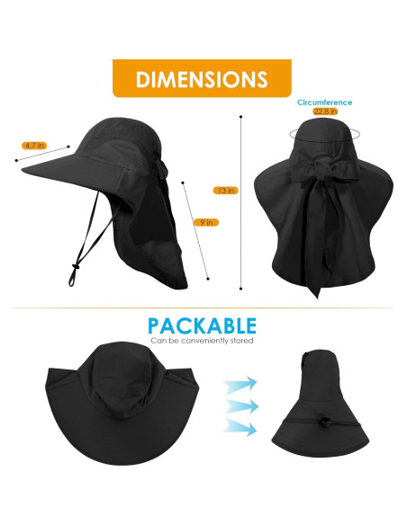 Sombrero de Sol Plegable UV 50+ para Mujeres - Negro