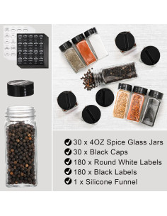 Juego de 30 Tarros de Especias de Vidrio Tebery 4oz Cuadrados 2