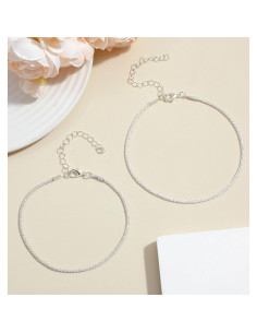 Tobilleras de Plata Esterlina Ajustables para Mujeres - Impermeables 2