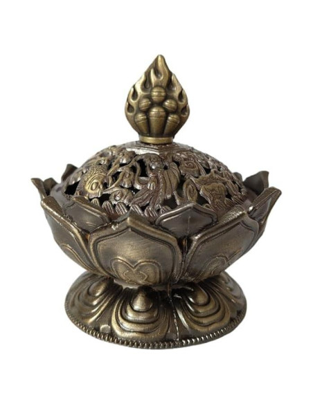 Soporte de Incienso Ebonee Loto Bronce 7 cm Decorativo