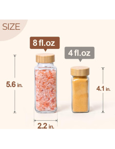 Tarros de Especias de Vidrio ComSaf 6Pcs 226.8g con Tapa de Bambú 2