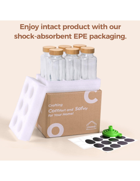 Tarros de Especias de Vidrio ComSaf 6Pcs 226.8g con Tapa de Bambú Tarros de Especias de Vidrio ComSaf 6Pcs 226.8g con Tapa de Bambú