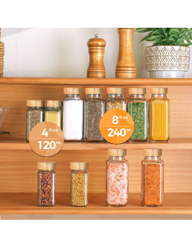 Tarros de Especias de Vidrio ComSaf 6Pcs 226.8g con Tapa de Bambú
