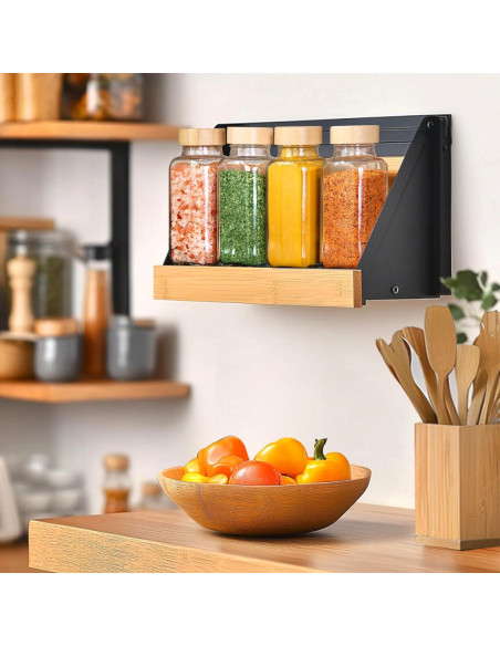 Tarros de Especias de Vidrio ComSaf 6Pcs 226.8g con Tapa de Bambú Tarros de Especias de Vidrio ComSaf 6Pcs 226.8g con Tapa de Bambú