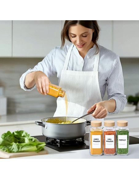 Tarros de Especias de Vidrio ComSaf 6Pcs 226.8g con Tapa de Bambú Tarros de Especias de Vidrio ComSaf 6Pcs 226.8g con Tapa de Bambú