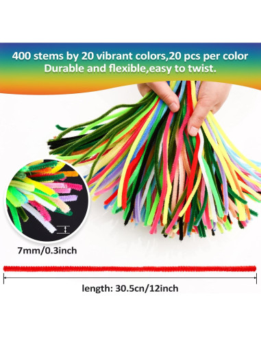 400 Limpiapipas Chenille MITINU 30.48cm 20 Colores Manualidades