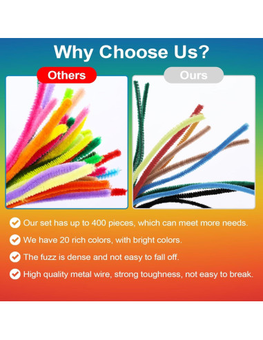 400 Limpiapipas Chenille MITINU 30.48cm 20 Colores Manualidades