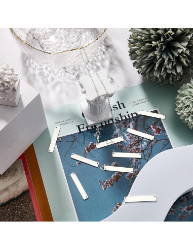 30 Etiquetas Colgantes Vacías Rectangulares Yaomiao Plata 35x6mm