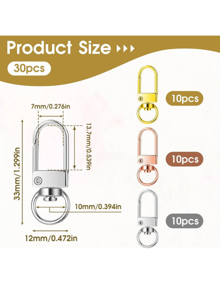 30 Ganchos de Langosta Giratorios Metal AHQiZFX - Oro, Plata, Rosa