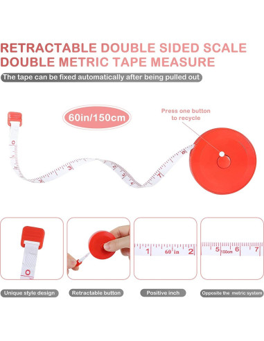Paquete de 4 cintas métricas retráctiles 150 cm xunhewi