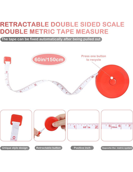 Paquete de 4 cintas métricas retráctiles 150 cm xunhewi