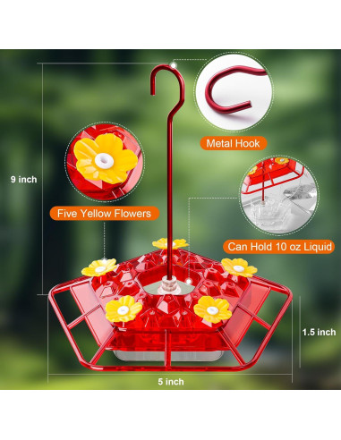 Alimentador de Colibríes Morikey 10 oz - 2 Paquete A Prueba de Hormigas