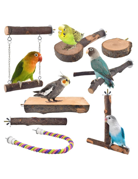 Posaderos de Madera Natural para Aves DBNESS - 8 Piezas