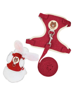 Conjunto Arnés y Correa Ajustable para Conejo Copfeu Rojo M