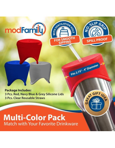 Tapa de Vaso de Silicona ModFamily - 3 Colores, A prueba de Derrames