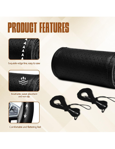 Cubierta de Volante de Cuero HEVLE 15" Universal Negro