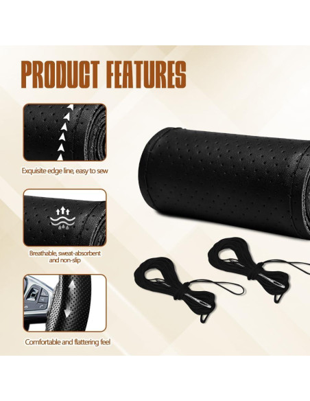 Cubierta de Volante de Cuero HEVLE 15" Universal Negro