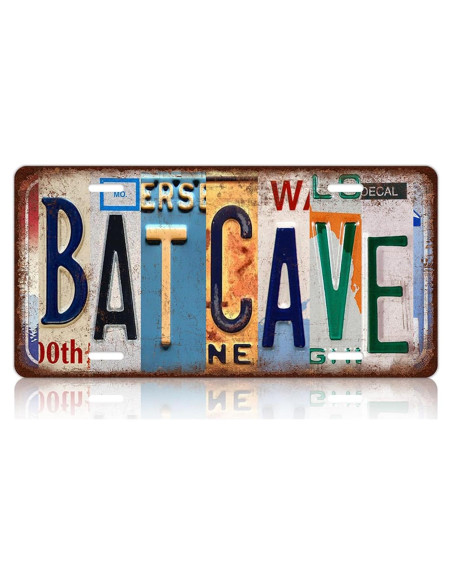Placa de Licencia Vintage Bat Cave Aluminio 30.48x15.24cm