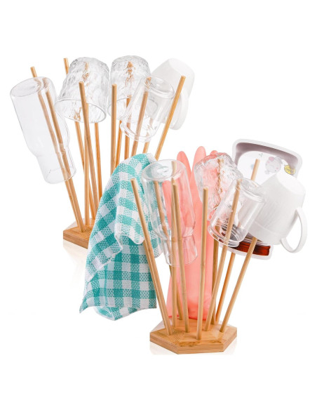 Soporte de Secado de Bambú Elsjoy para Botellas y Bolsas - 2 Piezas