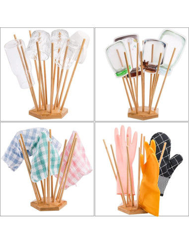 Soporte de Secado de Bambú Elsjoy para Botellas y Bolsas - 2 Piezas